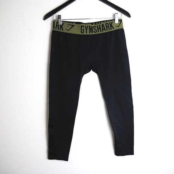 Gymshark Flex Crop Leggings - Black Green Size Small - Picture 1 of 4